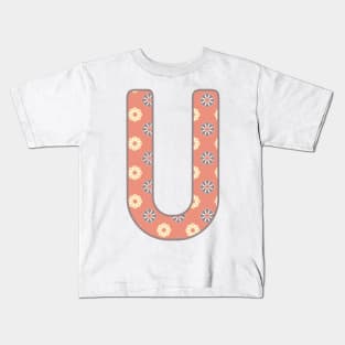 MONOGRAM LETTER U PINK FLORAL TYPOGRAPHY DESIGN Kids T-Shirt